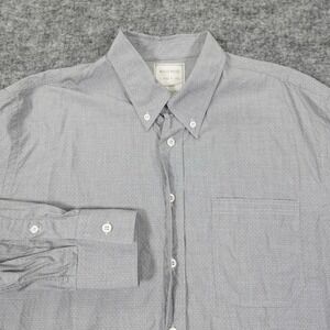 Billy Reid Button Up Shirt Mens‎ Large Gray Standard Cut Long Sleeve Polka Dot